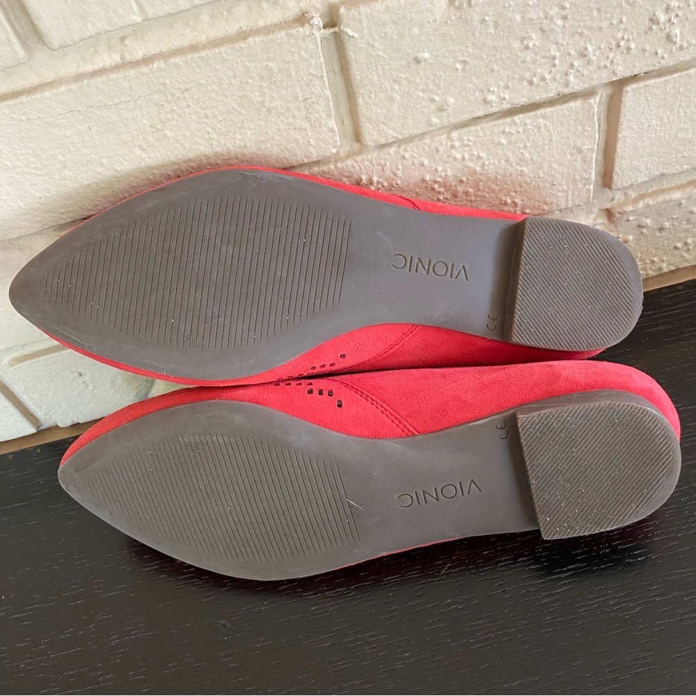 Vionic Posey Pointed Toe Flat Red Perforated Sued… - image 5